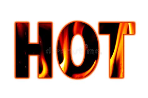 Hot Word In Capital Letters Filled With Flames And Sparks Stock
