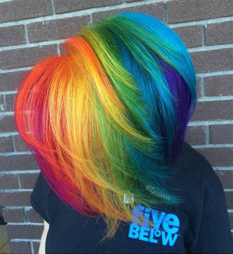 Gorgeous Rainbow Layered Asymetric Bob Hair Styles Short Rainbow Hair Rainbow Hair Color