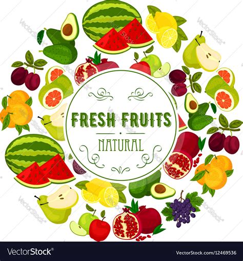Natural Fresh Fruits Round Label Design Royalty Free Vector