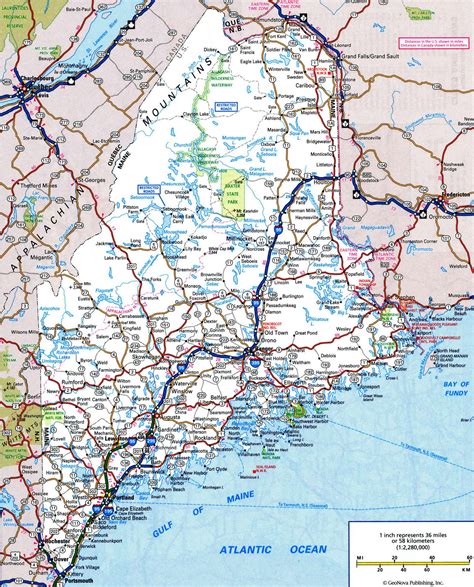 Maine State Roads Map With Cities And Towns Highway Freeway Free