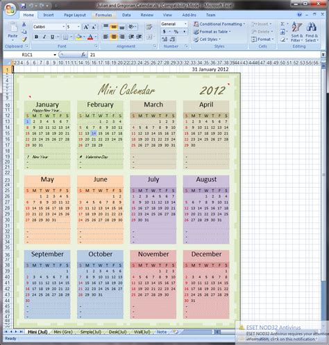 Julian And Gregorian Excel Calendar Download An Excel Calendar That