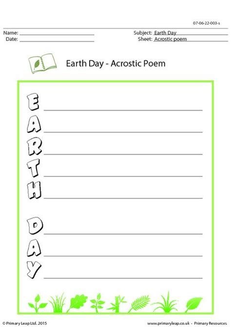 Earth Day Acrostic Poem Template