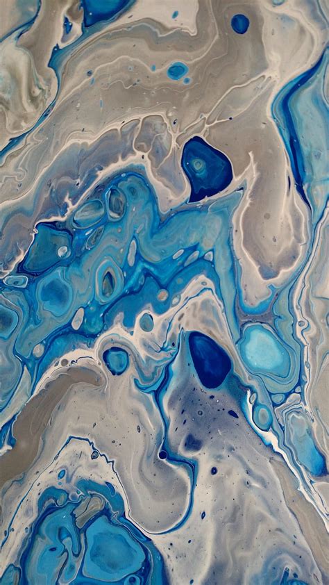 Fluid Pouring Original Painting Abstract Art Blue And Grey Fluid