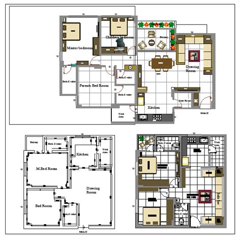 Bhk House Plan With Furniture Layout Plan Cad Drawing Dwg File Cadbull