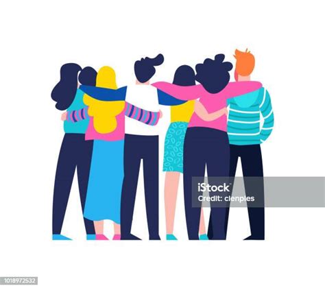 Friend Group Hug Of Diverse People Isolated Stock Illustration