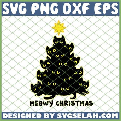 Download Black Cat Meowy Christmas Tree SVG, PNG, DXF, EPS, Design ...