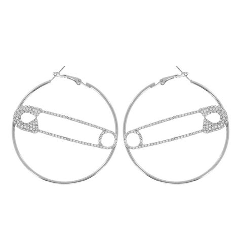 Unique Paved Safety Pin Accent Crystal Hoop Earrings Sle7006 Earrings