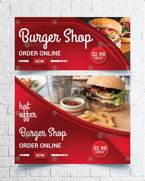 Food Restaurant And Cafe Web Banners Design Collection With Photo Vector