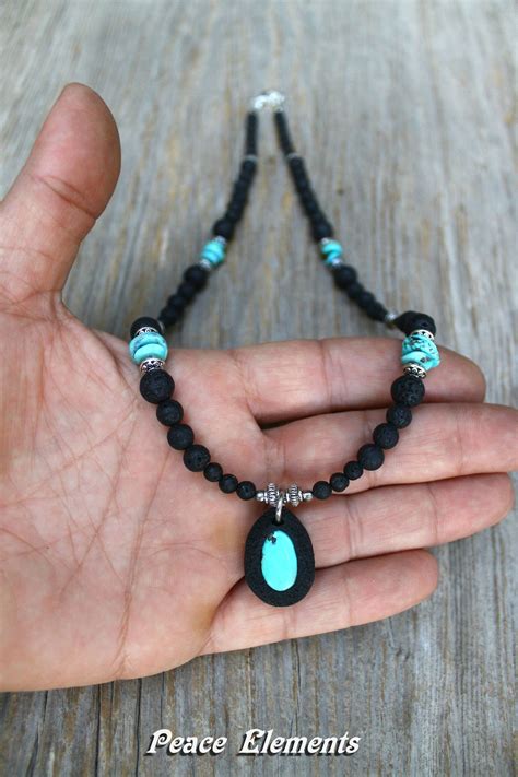 Bohemian Necklace Black And Turquoise Mens Jewelry Etsy
