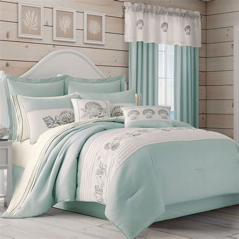 Waters Edge Pale Blue Seashell Coastal Comforter Bedding By Royal Court Home In 2021 Comforter