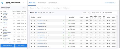 Perfect lineups for daily fantasy sport; NFL Lineup Optimizer | Daily Fantasy Sports (DFS ...