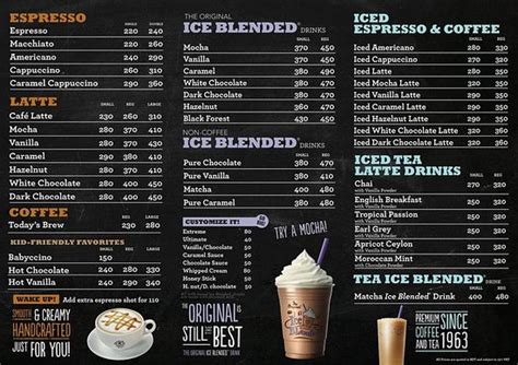 Browse the menu items, find a location and get the coffee bean & tea leaf delivered to your home or office. Drinks Menu - Picture of The Coffee Bean and Tea Leaf ...