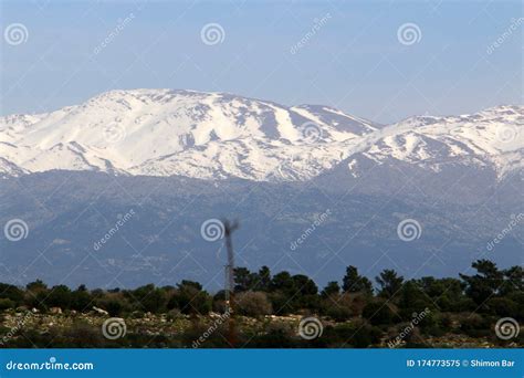 Snow Lies On Mount Hermon A Mountain Range Located On The Border Of