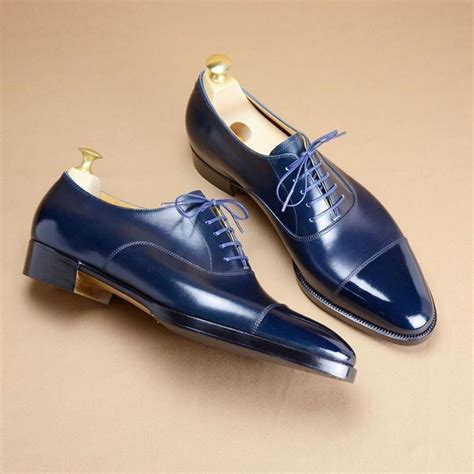 handmade leather oxford navy blue colour cap toe formal dress shoes for men s dress formal
