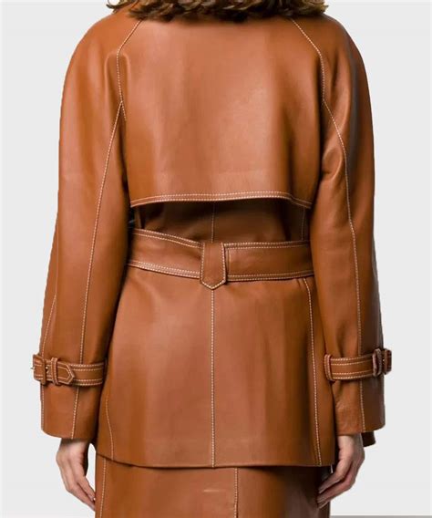 Womens Brown Belted Leather Coat Free Shipping Movie Jackets