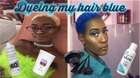Bleaching And Dyeing My Natural Hair Blue X Adore Sky Blue Youtube