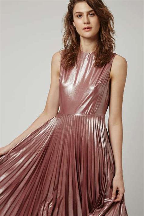 Metallic Lamé Pleated Midi Dress Shiny Dresses Satin Dresses