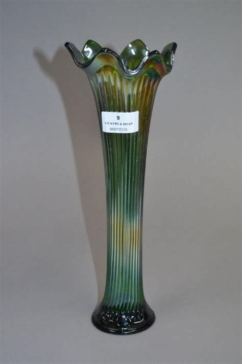 30cm Green Carnival Glass Vase Carnival Glass