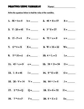 We will call this solving an equation for a specific variable in general. Practice Solving for Variables Worksheet by Amber Mealey | TpT
