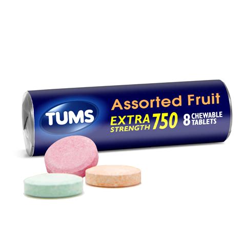 Tums Extra Strength Heartburn Relief Chewable Antacid Tablets, Fruit, 8