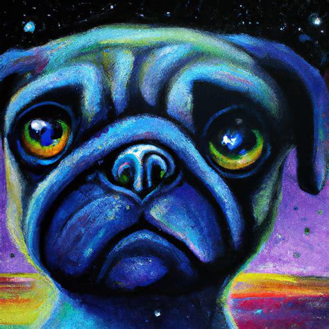 Cute Colorful Pug Dog Face Portrait Art Painting By Stellart Studio