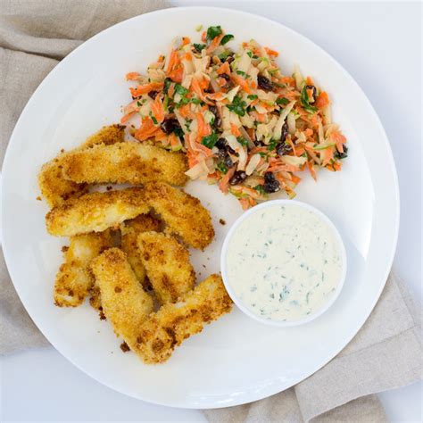 Mealime Panko Crusted Fish Sticks With Lemon Herb Dip And Carrot Apple Slaw