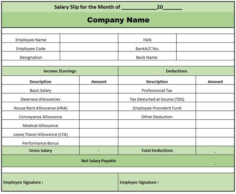 Salary Slip Template In Excel Free Download Salary Slip Format In
