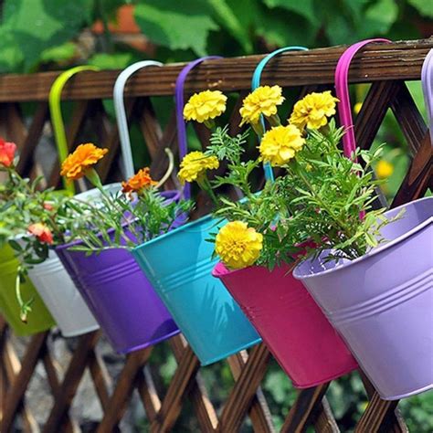 Pcs Metal Bucket Flower Hanging Pot Balcony Garden Pots Plant Flower Holders Decoration Supplie