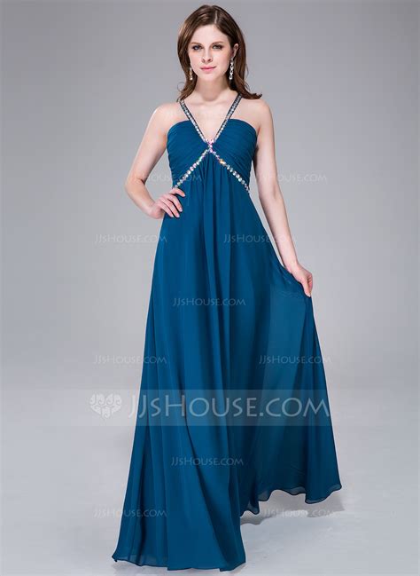 empire v neck floor length chiffon prom dress with ruffle beading 017041049 prom dresses