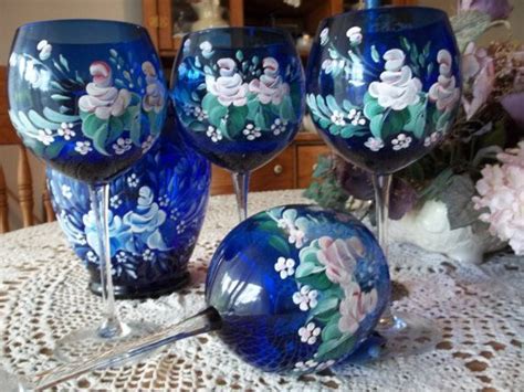 Set Of Four Vintage Blue Glass Globe Stemware By Folkartbynancy 72 00 Glass Globe Blue