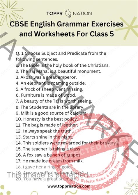 Cbse English Grammar Exercises And Worksheets For Class