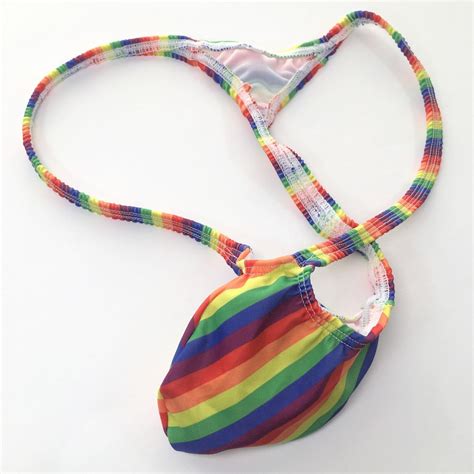 K403 P String Thong Grape Smugglers Contoured Pouch Rainbow Prints Swim