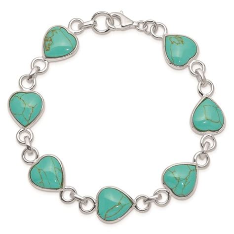 Sterling Silver Heart Shaped Turquoise Bracelet 7in QH431 7