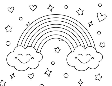 Arcoiris Con Dos Nubes Sonriendo Para Colorear Imprimir E Dibujar