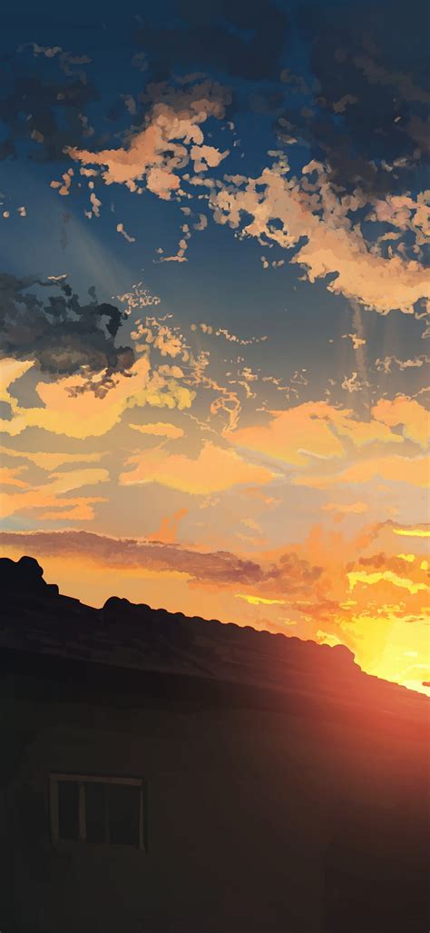Anime Scenery Sunrise Clouds Sky Yellow Anime Sky Hd Phone Wallpaper