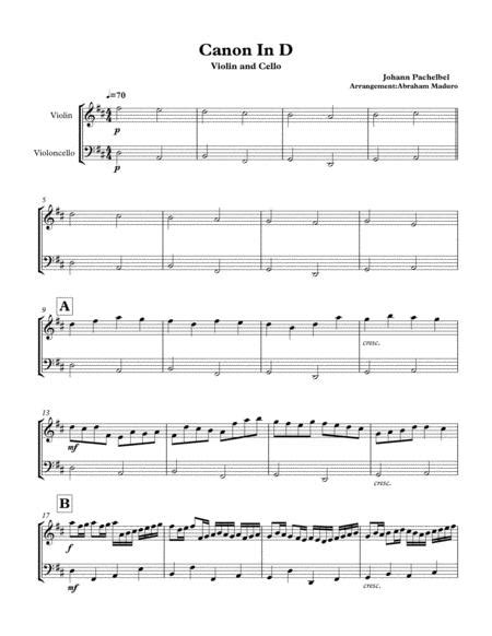Canon In D Violin Cello Duet By Johann Pachelbel 1653 1706 Digital Sheet Music For Score And