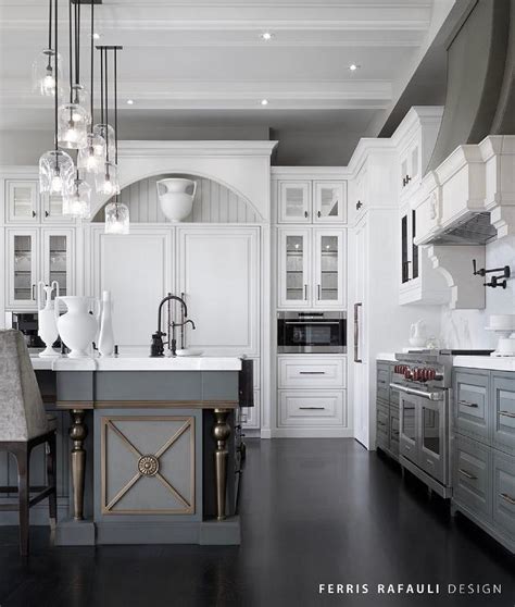 A smeg fridge or cooker. White Upper Cabinets and Gray Lower Cabinets with Gray Kitchen Island - Transitional - Kitchen