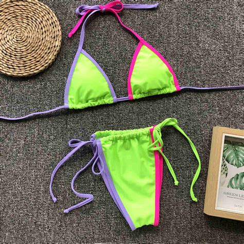 2019 Neon Green String Tie Tiny Bikini Female Swimsuit Women Swimwear