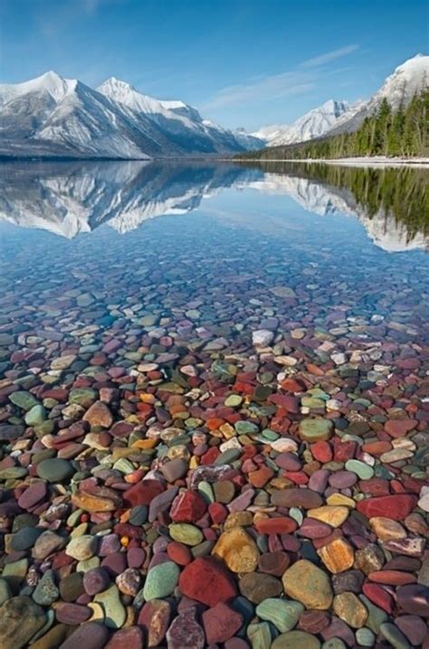 Montana Beautiful Places On Earth Pebble Shore Lake Glacier