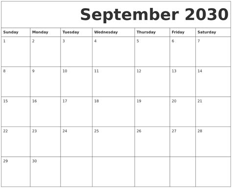 September 2030 Free Printable Calendar