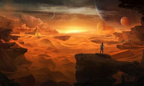 Hd Wallpaper Sci Fi Dune Desert Landscape Orange Color Sunset
