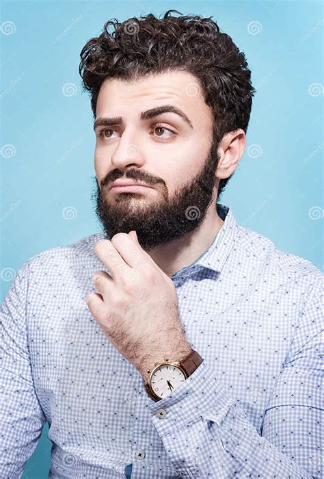 Partret Brooding Young Men Dark Hair Beard And Mustache Stock Image