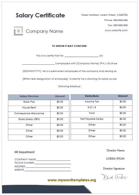 Salary Certificate Template My Word Templates