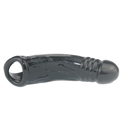 Penis Ring Black Extension Sleeves Solid Head Reusable Condom