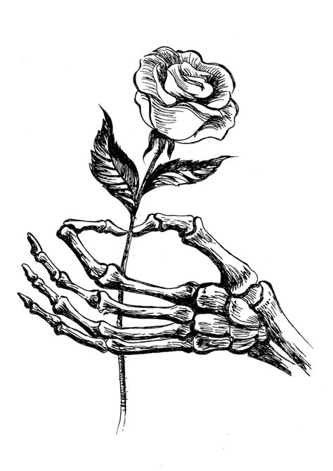 Skeleton Hand Rose Illustration Grunge Artwork Perfect Etsy