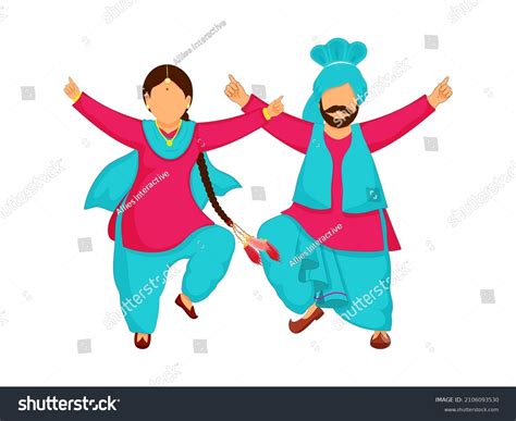 Cartoon Punjabi Couple Doing Bhangra Dance เวกเตอร์สต็อก ปลอดค่า