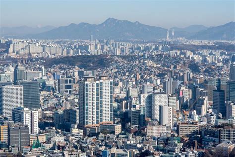 Downtown Seoul South Korea Cityscape Aerial View From Namsan Tower