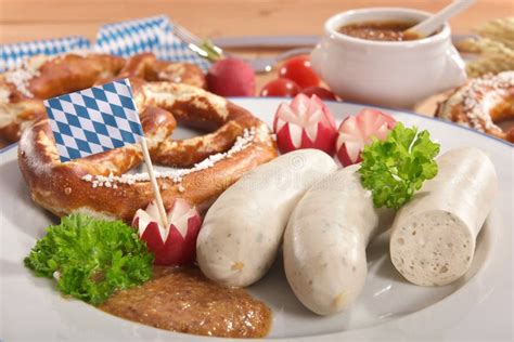 Bavarian Veal Sausage Breakfast Stock Image Image Of Garden Pattern