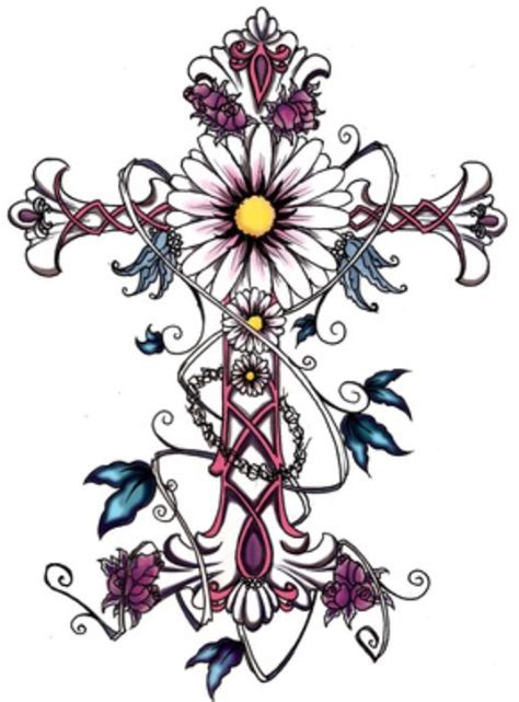 Watercolor Tattoo Embellished Cross Without The Daisies And Crown Of