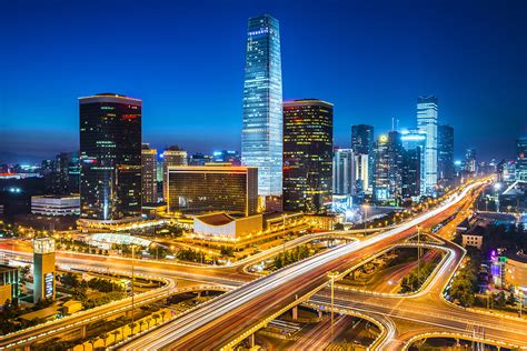 Night On Beijing Central Business District Buildings Skyline China